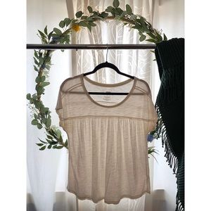 Off-white, short sleeve top.